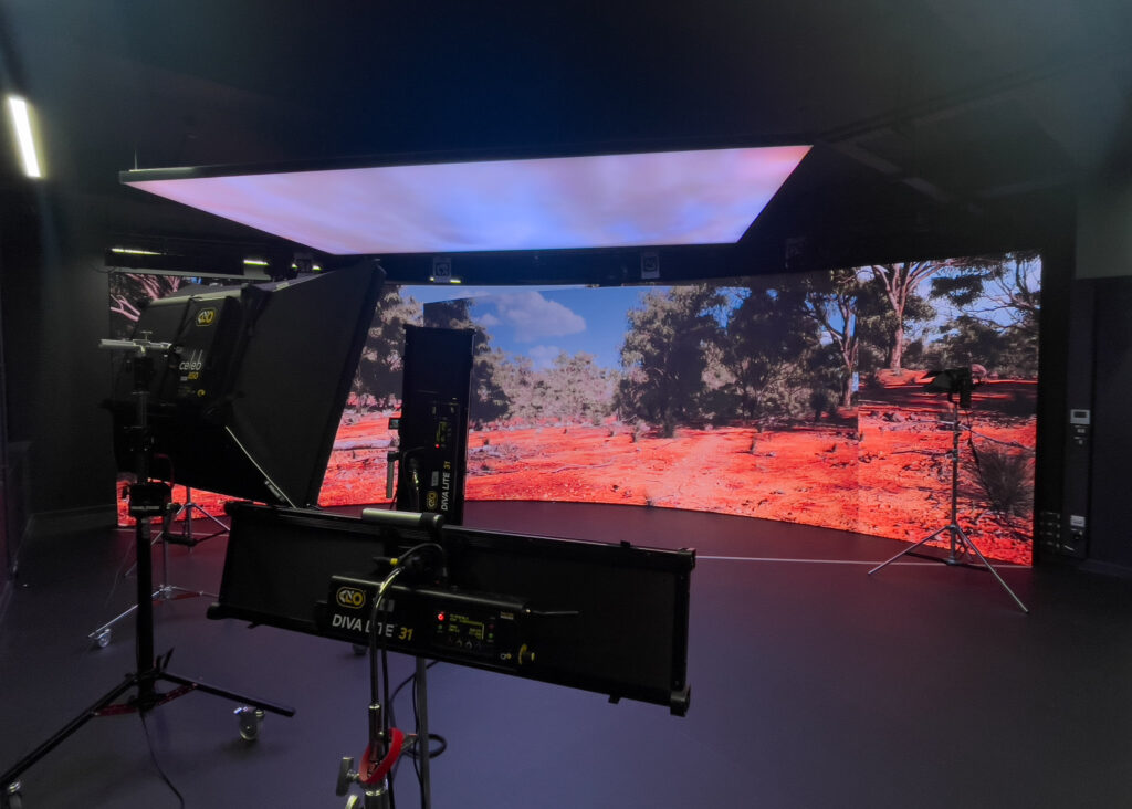 university of staffordshire virtual production studio with ledcloud kino flo and fiilex lighting, chamsys lighting console